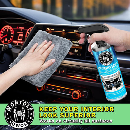 Wontolf Car Wash Kit, Car Cleaning Kit with Long Handle Car Wash Brush, Car Wash Soap, Interior Cleaner, Wheel Cleaner, Window Squeegee, Car Interior Detailing Kit for Cars Trucks RVs SUVs