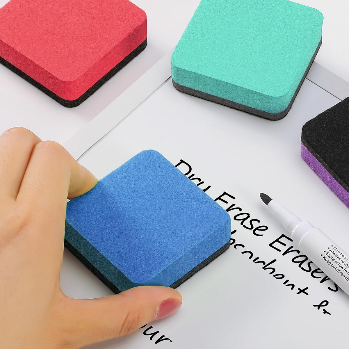 24 Pack Magnetic Mini Dry Erase Cube Erasers, 6 Color, 2 x 2 Inch - photo 2