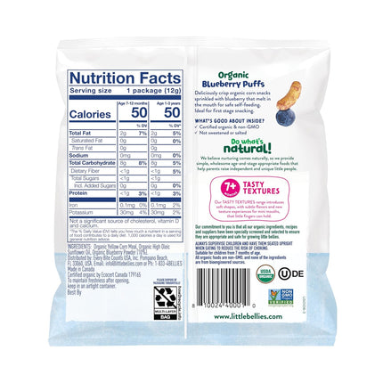 Little Bellies Organic Puffs Variety Pack, Blueberry & Apple and Cinnamon (Pack of 18)