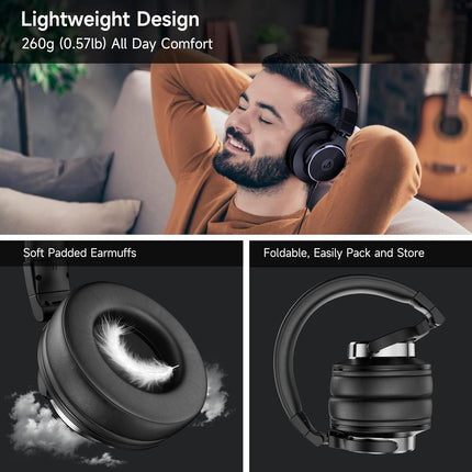 DJ Headphones Over Ear Headphones Studio Monitor & Mixing DJ Stereo Headsets with 50mm Neodymium Drivers and 1/4 to 3.5mm Jack for AMP Computer Recording Podcast Keyboard Guitar Laptop (Black)