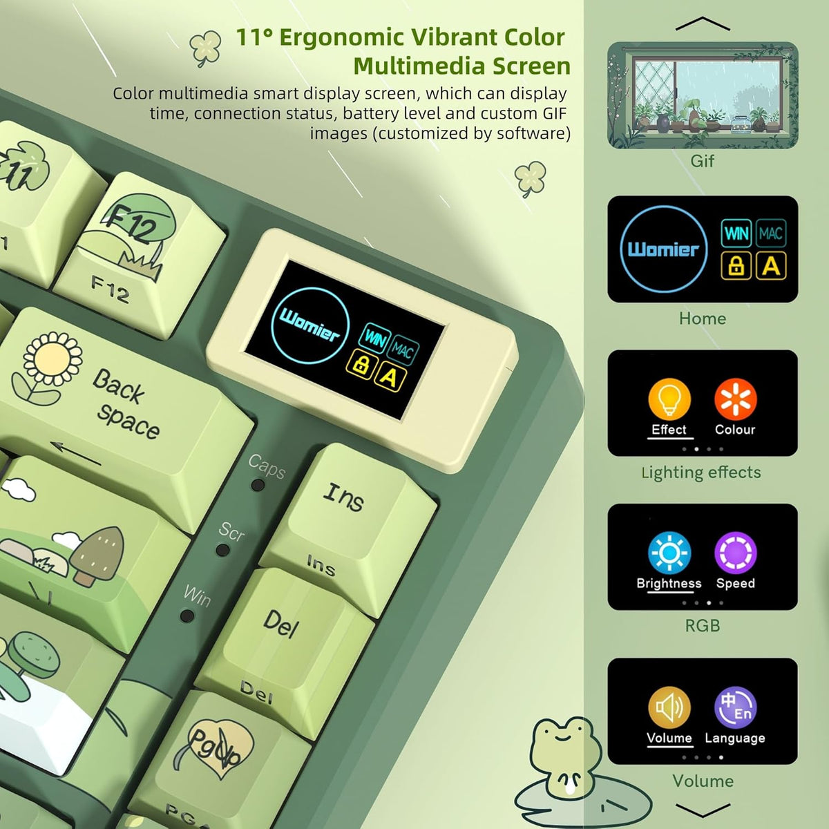 75% Keyboard with Color Multimedia Display Mechanical Gaming Keyboard Cute Green Frog Wired Hot - photo 2