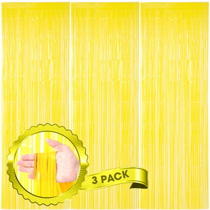 Gold Foil Fringe Backdrop Curtains, 3.3x8.2ft, 3 Pack