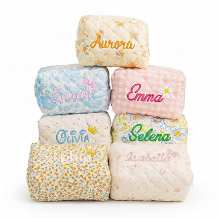 Personalized Embroidered Makeup Bag for Women, Custom Name Floral Cosmetic Bag, Cute Travel Makeup Pouch, High Quality Zipper Toiletry Bag, Unique Gift for Bridesmaid, Mom, Friend