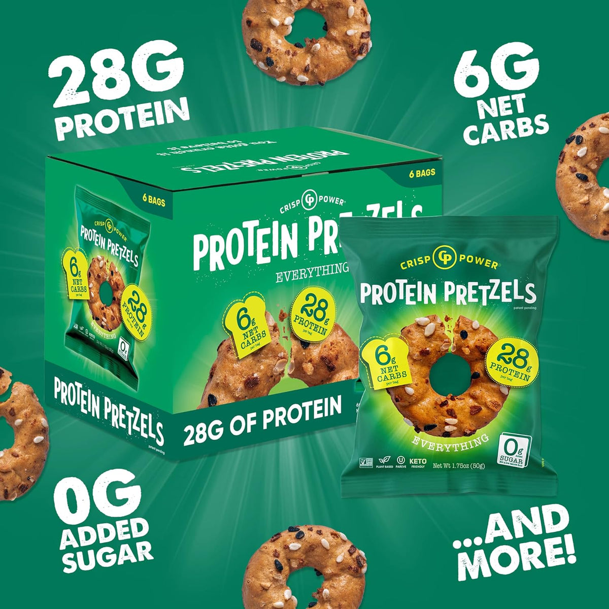 Protein Pretzels, Everything, 28G Protein, High Protein Snack, High Fiber, Low Carb Crunchy Pretzel - photo 3