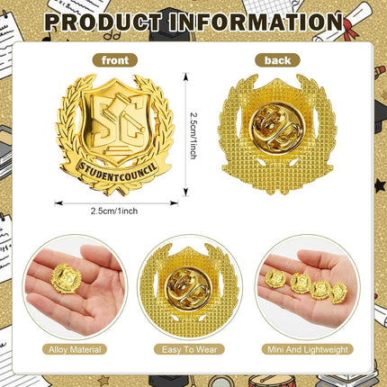 Sureio 30 Set Student Council Lapel Pins Bulk 2026 Graduation Souvenir Gifts Gold School Award Badges 1 Inch with Card, Organza Bag for Student Teacher Congrat Grad Party