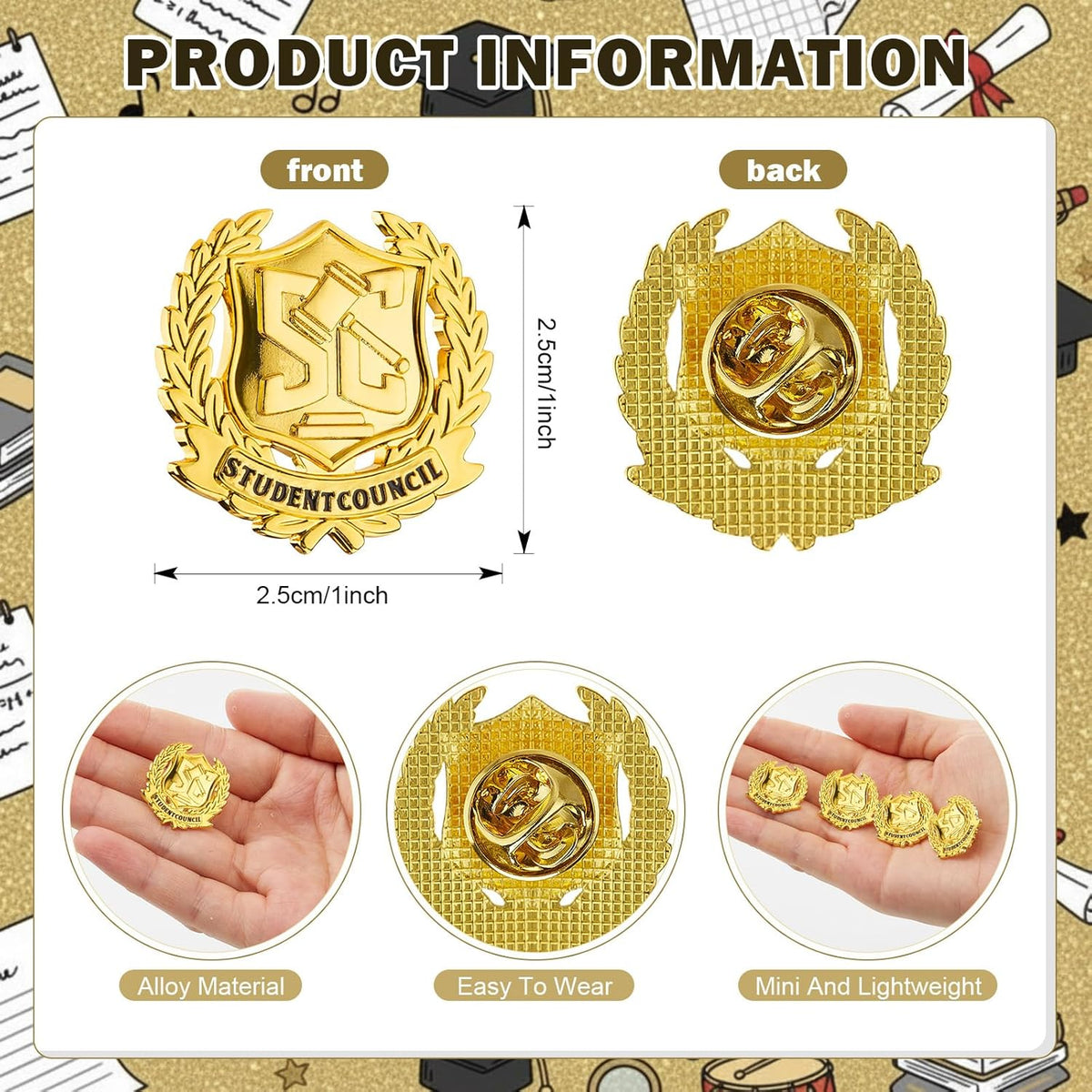 30 Set Student Council Lapel Pins Bulk 2026 Graduation Souvenir Gifts Gold School Award Badges 1 Inch - photo 2