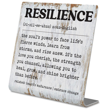 Letrero de escritorio inspiracional irrompible con cita de resiliencia y fuerza