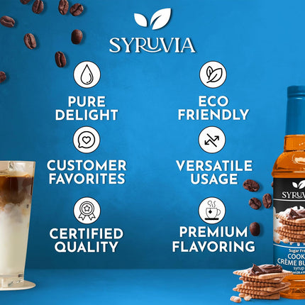 Syruvia Sugar Free Coffee Syrup, Cookie Creme Butter Flavored Syrup for Drinks, Lattes, and Desserts – 25.4 fl oz