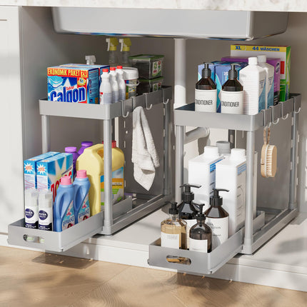 2 Pack Pull-Out Storage Organizers, Under Sink Organizer and Storage for Bathroom & Kitchen,Multi-Purpose Under Cabinet Organizers and storage Black