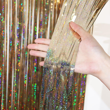 Champagne Foil Fringe Backdrop Curtains, 3.3x6.6ft, 3pcs