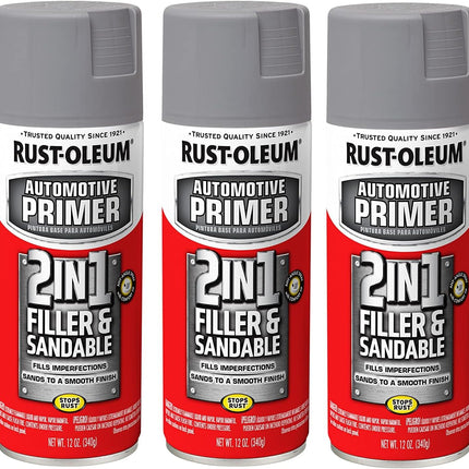 Rust-Oleum 260510-2PK Automotive 2-in-1 Filler & Sandable Primer Spray, 12 oz, Gray, 2 Pack