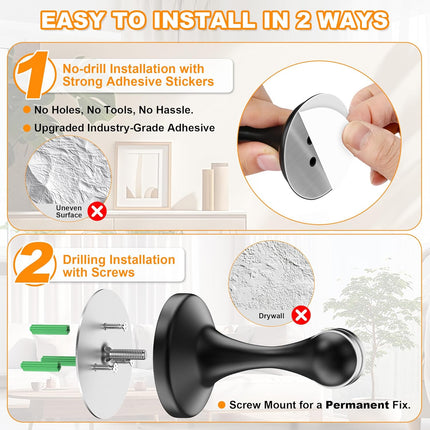 Crosize Magnetic Door Stoppers 1 Pack, Stainless Steel Door Stops for Wall and Floor Mounting, Gate Stops, No Drilling Metal Doorstops with Adhesive Tapes, Black