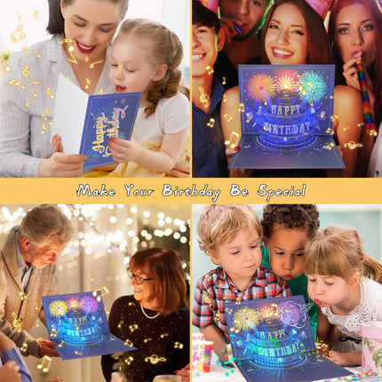 Pop Up Birthday Card with Music, Light, Firework For Men Women