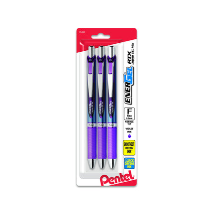 Bolígrafo de gel líquido retráctil EnerGel RTX, (0.5mm), línea fina, punta de aguja, tinta azul, pack de 3 (BLN75BP3C)