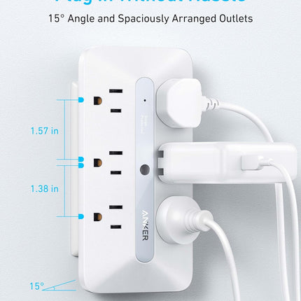 Anker Outlet Extender, Power Strip with 300J Surge Protector, 10-in-1 with 6 AC, 2 USB A, 2 USB C Ports, Wide-Spaces Outlets and 20W Fast Charging, Dorm Room Essentials