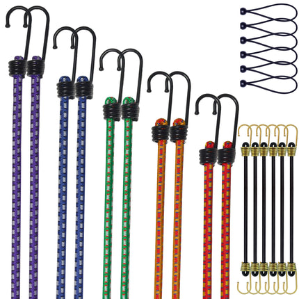 30PCS Bungee Cords with Hooks Set, 8mm, 12", 18", 24", 32", 40"