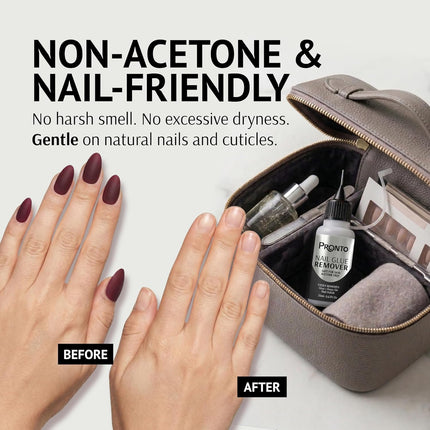 Pronto 20 mL Nail Glue Remover, Acetone Free for Press On Nails, Removes Nail Glue, Gel & Polish, Gentle on Natural Nails & Skin, Professional Nail Glue Dissolver with Precision Applicator
