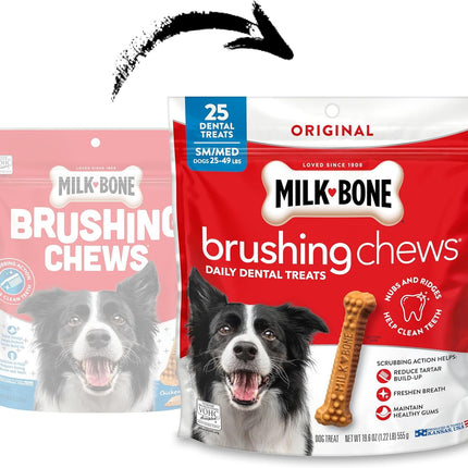 Milk-Bone Brushing Chews Original Chicken Flavor Daily Dental Dog Treats, Small/Medium, 19.6 Oz. Bag