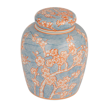 Small Decorative Ceramic Ginger Jar with Lid, Blue and White Floral Pattern