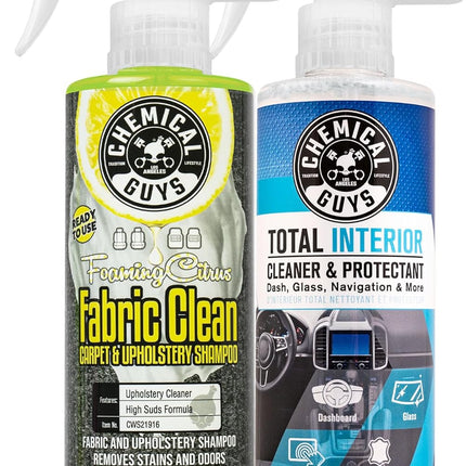 Chemical Guys Foaming Citrus Fabric Clean Carpet & Upholstery Cleaner, Ready To Use, Sprayable 16 fl oz, Citrus Scent + Total Interior Cleaner and Protectant, 16 fl oz