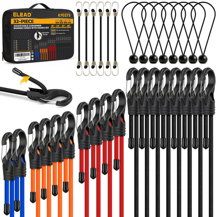 Bungee Cords Heavy Duty Outdoor: 20 Pcs Rubber Bungee Cords with Hooks in a Storage Jar Includes 10", 18", 24", 30", 36", 48" Bungee Cord for Camping, Tent, Fastening Items