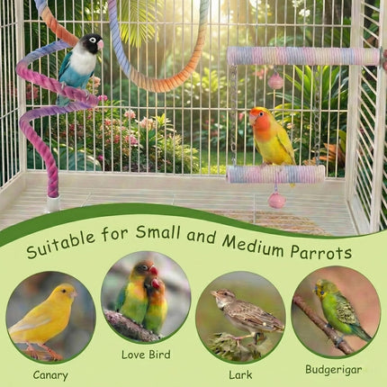 3Pcs Chrysoippotis Bird Rope Perch, Bendable Rope Perches for Bird Cages, Climbing Toys Accessories for Parakeets, Cockatiels, Lovebirds & Budgie