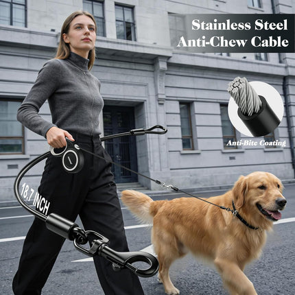 Retractable Dog Leash with Stainless Steel Anti-Chew Cable for Small & Medium Dogs up to 50 lbs | 16 ft Strong Nylon Reflective Tape | 360° Tangle-Free | One-Handed Brake, Pause & Lock (Medium, White)