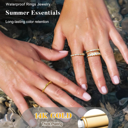 14K Gold Plated Stackable Rings for Women Non Tarnish Wedding Bands - photo 6