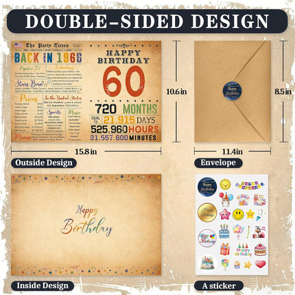 Happy 60th Birthday Card & Gifts for Women Men, 60 Year Old Birthday Party Decorations for Dad Mom, 60th Birthday Gift for Husband Wife, Back In 1966