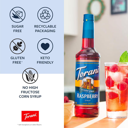 Torani Sugar Free Flavored Drink Syrup Soda Flavors Variety Pack, Raspberry, Coconut, Strawberry & Peach, 25.4 fl oz, (Set of 4)