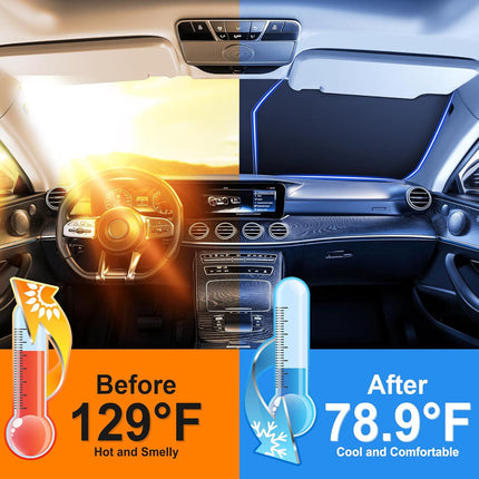 SINGARO Universal 300T Car Windshield Sun Shade, Foldable Reflective for Windshield & Window Shades with Overlapping Design, Car Interior Accessories (64.5" L x 33" W)