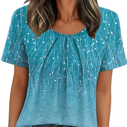 Women T Shirts Pleated Short Sleeve Tops Business Casual Blouses