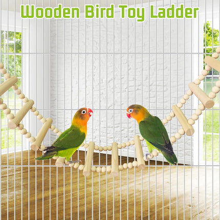 BNOSDM Long Bird Ladder Bridge 39.4 in Wooden Parakeet Climbing & Swing Toys Bird Cage Accessories for Budgies, Cockatiels, Conures, Lovebirds, Canaries (16-Steps)