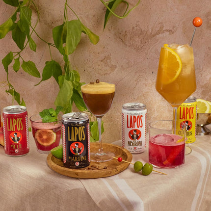 Lapo's Mocktail Variety Pack, Includes Espresso Martini, Pomegranate Mule, Spritz & Negroni, Non Alcoholic Drinks, Gluten Free, Alcohol Free Cocktails, Natural Ingredients, 8 FL OZ Cans, 4 Pack