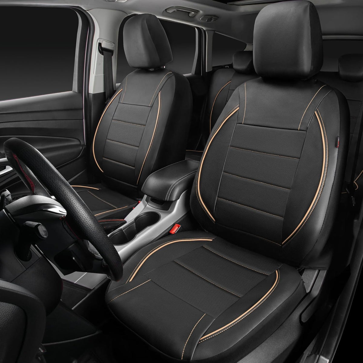 Universal FIT Piping Leather Car Seat Cover, for suvs,Van,Trucks,Airbag Compatible,Inside Zipper Design - photo 2