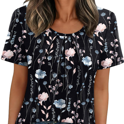 Women T Shirts Pleated Short Sleeve Tops Business Casual Blouses