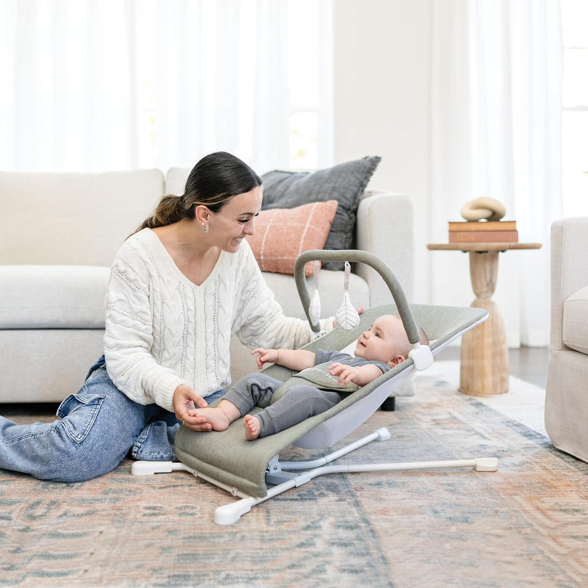 Baby Bouncer | Infant 0-6 Months | 3-Position Recline | Sage Tweed - photo 2