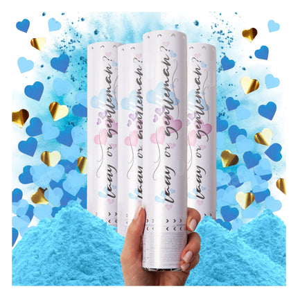Gender Reveal Confetti Cannon, Biodegradable Blue Powder, 2 Pack