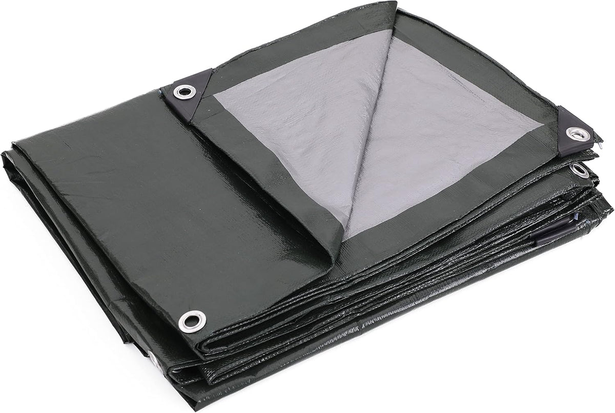 12 x 14 Ft Heavy-Duty Waterproof Tarp, 8-mil, Reversible Green-Silver - photo 2