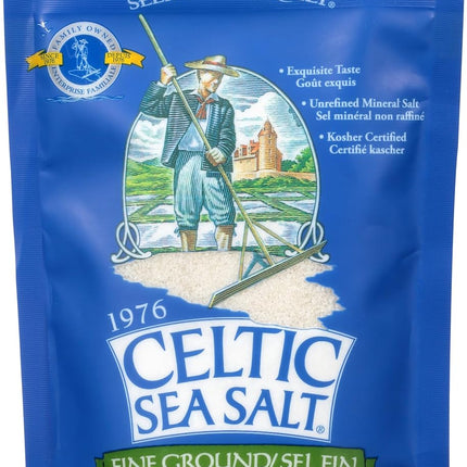 Celtic Sea Salt Fine Ground – Natural Mineral Salt, Sustainably Harvested, GMP Certified, Lab Tested – Baking, Cooking, Seasoning, Everyday Use – ½ Pound Resealable Bag