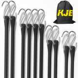 10Pack (10'', 15", 21", 31") Rubber Bungee Cords with S Hooks - Heavy Duty Black Bungee Straps, EPDM - Load 180 lbs, Outdoor Tie Downs, Securing Tarps & Canvases & Cargo in Cold Hot Climates