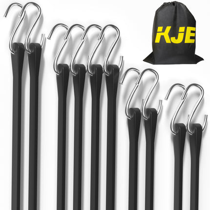 10Pack (10'', 15", 21", 31") Rubber Bungee Cords with S Hooks - Heavy Duty Black Bungee Straps, EPDM - Load 180 lbs, Outdoor Tie Downs, Securing Tarps & Canvases & Cargo in Cold Hot Climates