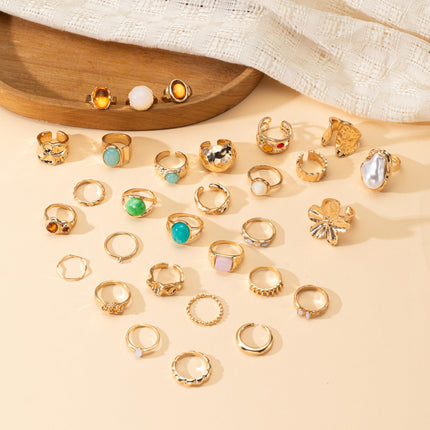 30-36 Pcs Vintage Crystal Turquoise Ring Set Gold Knuckle Rings for Women Bohemian Stackable Joint Rings Retro Boho Stacking Joint Finger Rings Pack