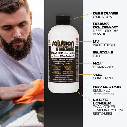 Black Plastic & Vinyl Trim Restorer - Use for Car and Truck Detailing, No Wet Look, Instantly Revives Color to Trim, Bumpers, Mud Flaps, Etc., Black (12 oz)
