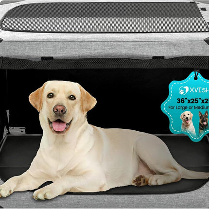 Dog Crate,36x25x25 Inch Large Dog Crate for Large or Medium Dogs, Portable and Foldable Design of Dog Cage, Perfect for Travel or Home Use, Dog Kennel with 3-Door and Durable Mesh Windows, Light Grey