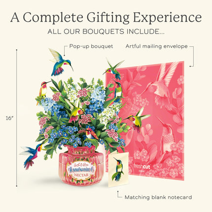 Pop Up Cards, Hummingbird Oasis, 12 Inch Life Sized Forever Flower Bouquet 3D Popup Greeting Card - photo 4