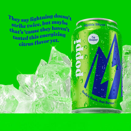 Poppi Sparkling Prebiotic Soda Beverage with Apple Cider Vinegar, Seltzer Water and Fruit Juice, Alpine Blast Flavor, 12 Fl Oz, Pack of 12, Packaging May Vary