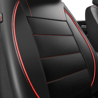 Universal Fit Waterproof Faux Leather Two Front Seat Covers, Black Red - photo 5