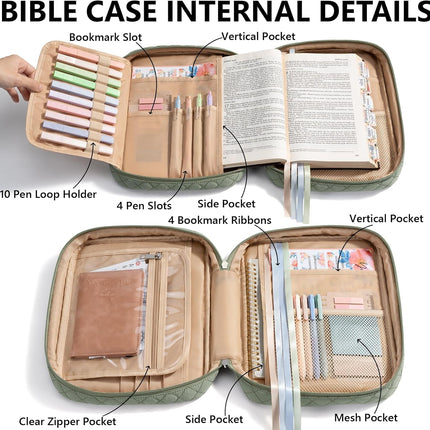 Bible Cover Case for Women Large Bible Bag, Bible Study Supplies Journaling Kit Quilted Church Bag with Handle, Puffer Carrying Case w/Tabs Accessories Easter Mothers Day Christian Gifts for Women Mom