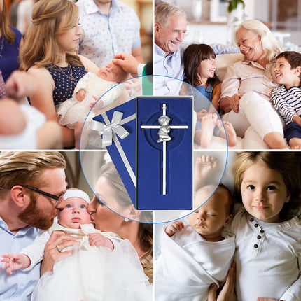 Baby Wall Cross Baptism Gifts for Boys, 7-inch Silver Blessing Boy Baptism Crosses for First Holy Communion Christening and Dedication Baptismal Gifts from Godparents